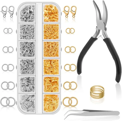 Miniatura 9 de Anezus Juego de 1200 anillos de salto para hacer joyas, oro, suministros de fabricación de joyas y reparación de collares, estilo moderno