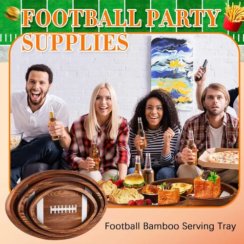 Miniatura 3 de Geetery 3 Piezas Bandejas y Fuentes de Servir de Fútbol Americano de Madera con Forma de Balón Platos de Fútbol Americano/Soccer Vajilla para Servir
