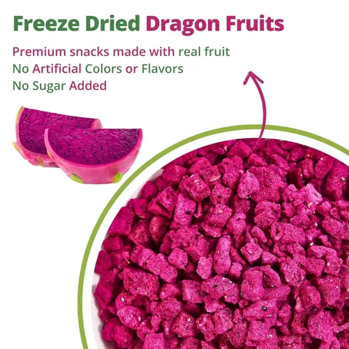 Miniatura 3 de Cubos de fruta del dragón liofilizada – 120g (4.23oz) 100% Trozos de fruta del dragón roja (Pitaya), fruta deshidratada crujiente para batidos