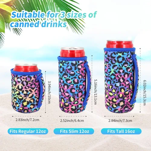 Miniatura 2 de Paquete de 3 fundas de neopreno reutilizables aisladas para latas con asa para refrescos, bebidas energéticas, gaseosas, cerveza, hard seltzer, azul