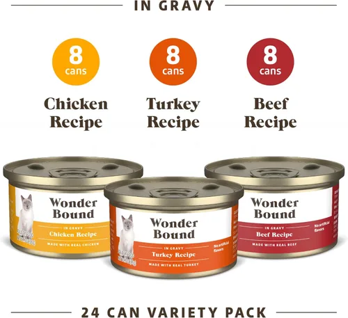 Miniatura 3 de Marca de Amazon - Wonder Bound, paquete variado de comida húmeda gourmet para gatos con salsa (pavo, pollo, ternera), aves, fabricada en EE. UU., 3