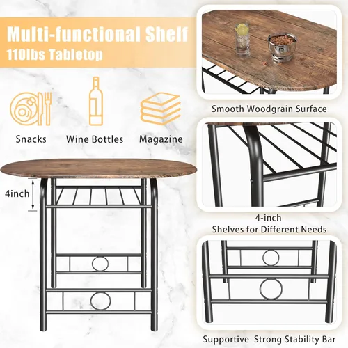 Miniatura 5 de JUMMICO juego de mesa redonda de 3 piezas de madera y sillas, mesa de grano de madera para ahorrar espacio en la cocina, rincón de desayuno