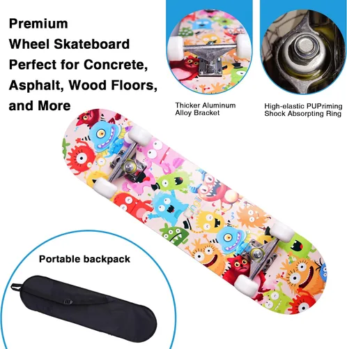 Miniatura 4 de Patinetas para principiantes, niños, niñas y adultos, 31 x 8 pulgadas, 7 capas de arce, cóncavo de doble patada, fascinante fresco, sólido y duradero