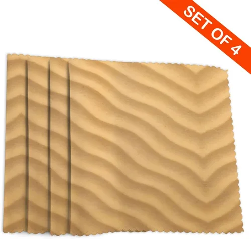 Miniatura 4 de Rectangular Placemats Set of 4, Heat Resistant Beach Sand Texture Printed Kitchen Dining Table Mats