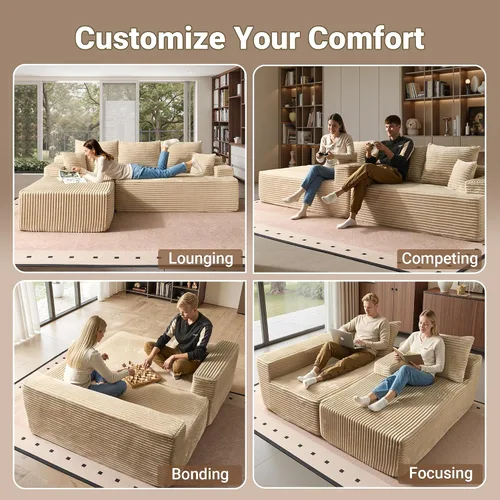Miniatura 8 de Sofás seccionales Cloud de 96 pulgadas para sala de estar, sofá sin hueso en forma de L con cómoda silla, sofá modular con asiento profundo,