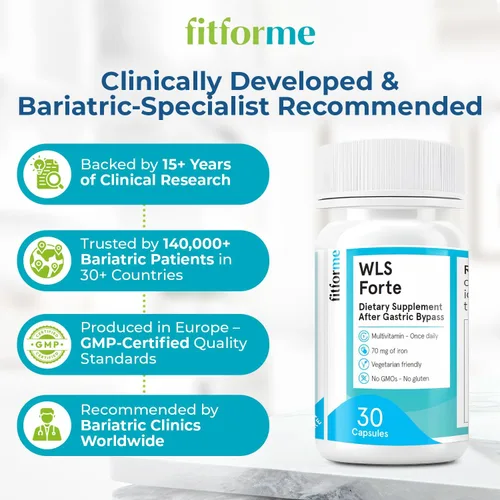 Miniatura 3 de FitForMe Multivitamínico bariátrico con hierro, diseñado para cirugía de bypass gástrico – cápsula de un día, suministro para 30 días, cápsula WLS