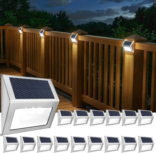 Miniatura 11 de JSOT Luces solares para valla, luces solares impermeables para exteriores, luz para exteriores, jardín, patio, pared, escalera, poste de 3 LED, luz