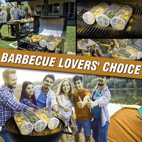 Miniatura 5 de Cesta enrollable para parrilla de acero inoxidable, cesta para parrilla con cubierta de malla extraíble, accesorios para barbacoa, cestas