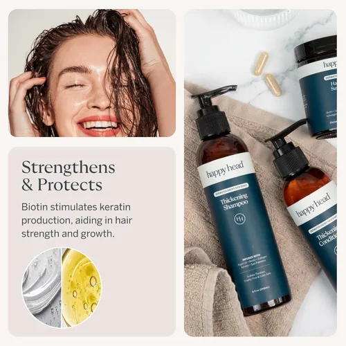 Miniatura 5 de Happy Head Set de champú y acondicionador para el cabello para hombres y mujeres con biotina, aceite de argán, colágeno y queratina, rutina diaria