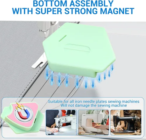 Miniatura 3 de Guía de costura magnética para máquina de coser, 3 piezas, guía de dobladillo poligonal multifuncional con escala, accesorios y suministros