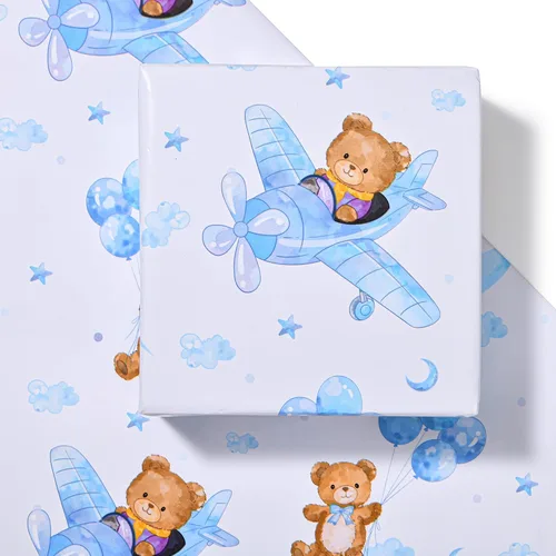 Miniatura 6 de Sikiweiter Papel de Regalo para Baby Shower – 17 pulgadas x 16.4 pies – Rollo de Papel de Regalo con Oso de Peluche para Regalos de Baby Shower