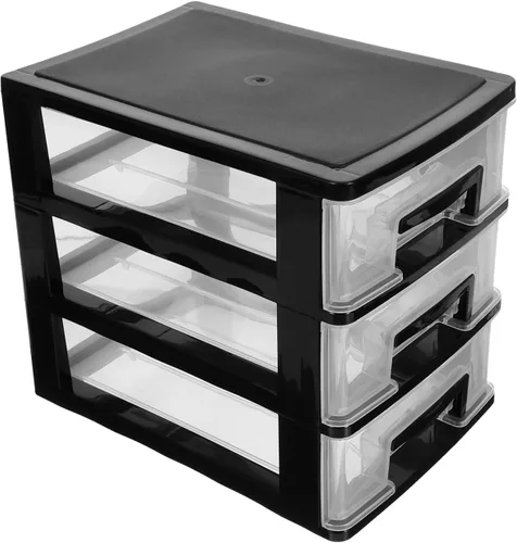 ULTNICE Organizador de cajones de plástico portátil de 3 capas con cajones transparentes para estudio de oficina y hogar, organizador de