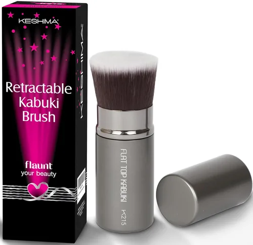 Miniatura 8 de Keshima Brocha de base plana Kabuki – Brocha de base prémium para maquillaje líquido, crema y polvo, pulido, mezcla y cara (tamaño regular, blanco)