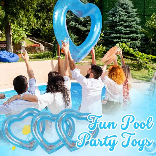 Miniatura 4 de Flotador inflable de 3 piezas de corazón para piscina, anillos de natación inflables con purpurina, despedida de soltera, tubo flotador, anillo