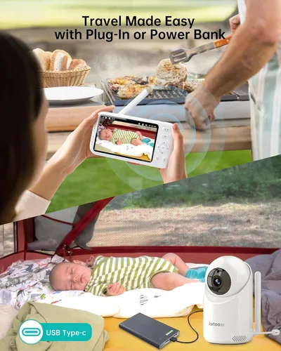 Miniatura 9 de Jartoo Monitor de bebé de video 2K con cámara y audio, monitor de bebé de largo alcance de 1860 pies sin WiFi Pantalla FHD de 5.5 pulgadas, cámara
