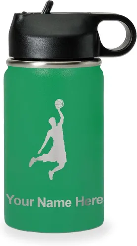 Miniatura 65 de LaserGram Botella de agua personalizada, hombre haciendo slam dunk de baloncesto, de acero inoxidable, de doble pared con aislamiento al vacío