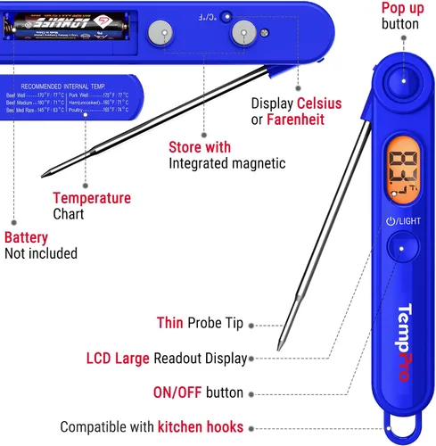 Miniatura 5 de TempPro TP03B Digital Meat Thermometer for Cooking, Instant Read Thermometer with Backlight, Kitchen Food Thermometer for Grill Smoker BBQ Oil Deep