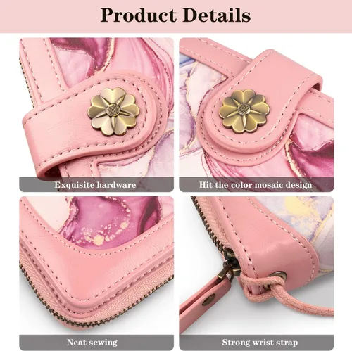 Miniatura 5 de Billeteras para mujer con múltiples tarjetero, cartera de embrague, tarjetero, organizador de tarjetas para mujer con correa para la muñeca