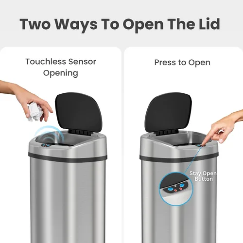 Miniatura 4 de iTouchless Bote de basura con sensor ovalado de 13 galones con adaptador de CA y filtro de olor, contenedor de cocina automático de 50 L, acero