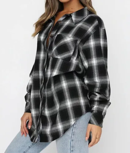 Miniatura 2 de Lacozy Blusa de lana cuadriculada, para mujer, con cuello, manga larga y botones