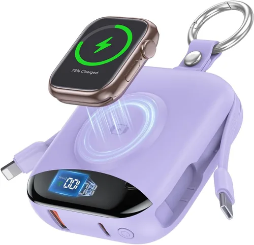 Miniatura 10 de Cargador portátil, 10,000 mAh, 22,5 W, banco de energía de carga rápida con cables integrados, paquete de baterías esenciales de viaje con pantalla