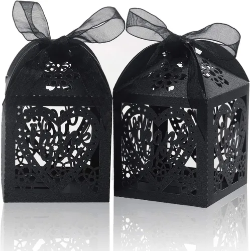 Miniatura 9 de COTOPHER Cajas cortadas con láser, 60 cajas de regalo de agradecimiento, cajas de regalo de boda, cajas de dulces de encaje para bodas, despedidas