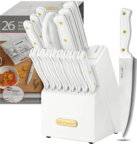 McCook® Juegos de cuchillos, juegos de cuchillos de cocina de acero inoxidable de alto carbono blanco con afilador incorporado