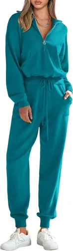 Miniatura 43 de PRETTYGARDEN Conjunto de suéter de 2 piezas para mujer, sudadera con cremallera, pantalones deportivos, ropa casual