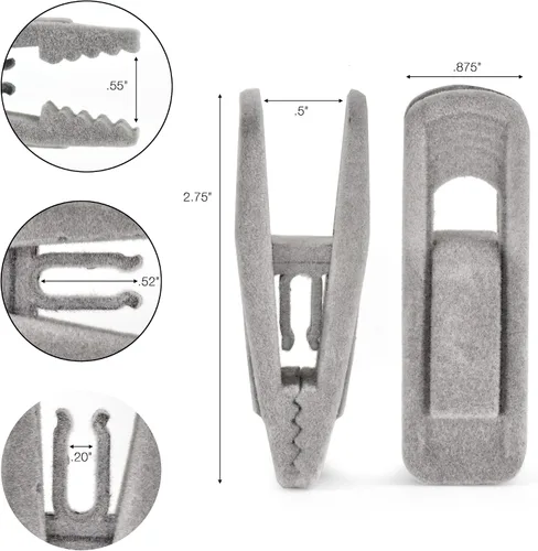 Miniatura 6 de Clips de terciopelo, paquete de 20, material duradero que no se rompe, perchas a juego de nuestra marca y tu percha de terciopelo existente, Gris