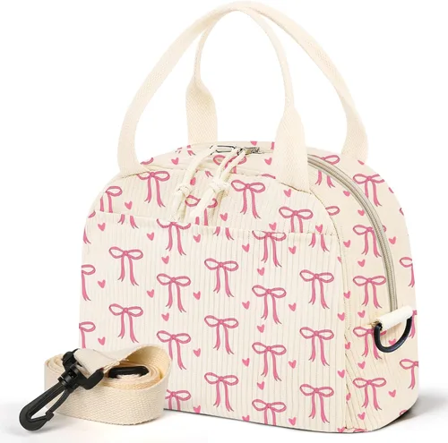 Miniatura 9 de WOBAGMEN Lonchera para Mujer, Bolsa de Almuerzo Linda de Cordura Aislada con Correa para Mujeres Adultas para Trabajo y Picnic (beige)