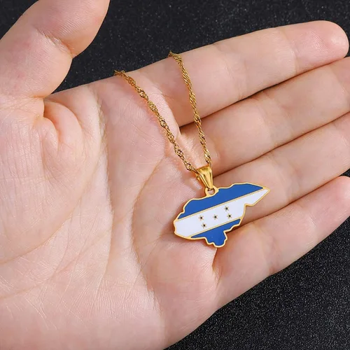 Miniatura 5 de Collar de cadena ajustable con colgante de mapa de Honduras para hombres, Acero inoxidable, No es una piedra preciosa