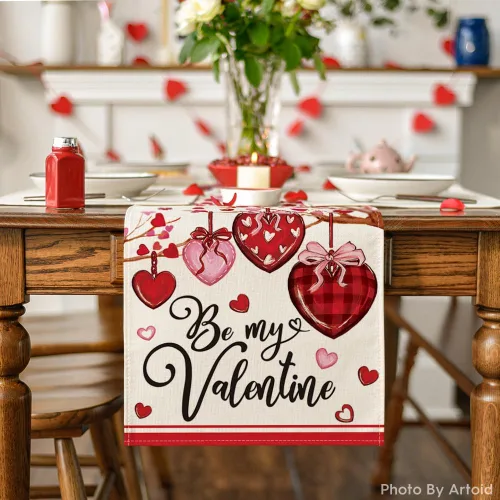 Miniatura 2 de Artoid Mode Camino de mesa de San Valentín con diseño de corazón a rayas, decoración de mesa de comedor para decoración de fiesta del hogar, 13 x 72