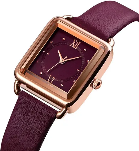 Miniatura 8 de carlien Reloj de cuarzo para mujer, elegante, rectangular, con correa de cuero y corona de zafiro