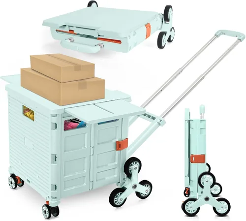 Miniatura 26 de Carrito plegable con ruedas, resistente al desgaste, sin ruido, carrito de compras con ruedas para comestibles, caja de herramientas de Caqui