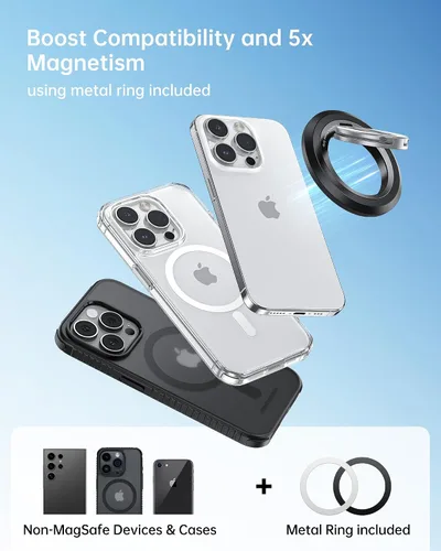 Miniatura 9 de SYNCWIRE - Soporte magnético con aro para MagSafe, 2 piezas, imán doble, rotación de 360 grados, agarre y soporte para teléfono, aro para dedo