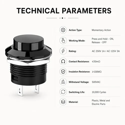 Miniatura 4 de Interruptor de botón momentáneo, mini interruptor redondo sin bloqueo AC 250 V/3 A CA 125 V/6 A, tapa negra de apagado (20 piezas)