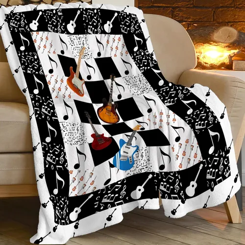 Miniatura 7 de Manta de guitarra, nota musical, guitarra, instrumentos musicales, manta de regalo para niños, niñas, niños, adultos, mujeres, hombres, súper suave