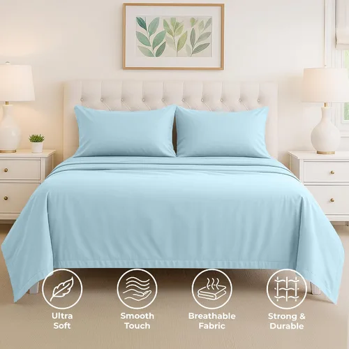 Miniatura 3 de Pure Bedding Sábanas – Juego de sábanas individuales [3 piezas, azul cielo] – Hotel Luxury 1800 microfibra cepillada – Suave y transpirable – Sábana