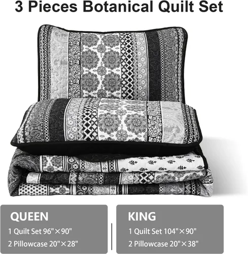 Miniatura 7 de WONGS BEDDING Juego de Edredón Boho Tamaño Full, Juego de Edredones Bohemios Grises de 3 Piezas, Juego de Ropa de Cama Cubrecama de Microfibra