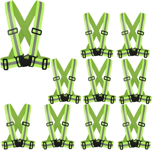 Miniatura 10 de zojo Chalecos de seguridad, paquete de 10 unidades, ligeros, ajustables y elásticos, seguridad y alta visibilidad para correr, trotar, caminar, 10
