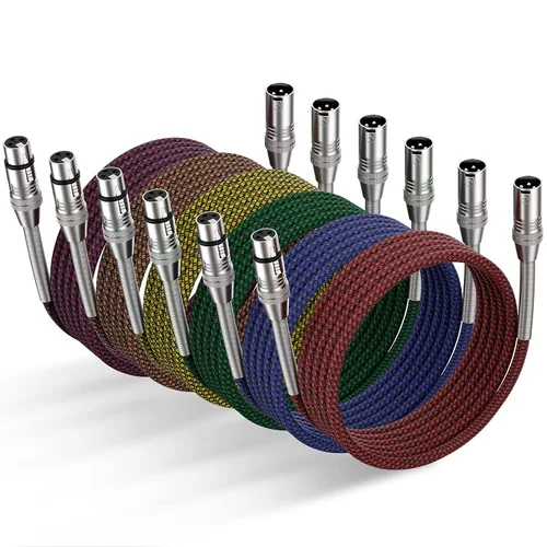 Miniatura 10 de Cable XLR de 2 pies, paquete de 10 unidades, cable de micrófono trenzado XLR macho a hembra, cable de micrófono de 3 pines, cable XLR equilibrado