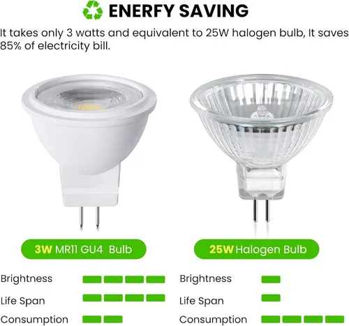 Miniatura 6 de Lustaled Bombilla LED MR11 GU4.0 de 12 V 3 W G4/GU4/GZ4 con base bi-pin LED Spot Light Low Voltage MR11 bombillas de paisaje 25W equivalente a