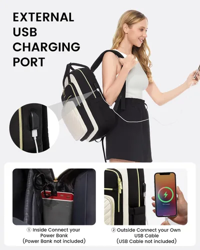 Miniatura 4 de LOVEVOOK - Mochila portalaptop para mujeres, mochila de trabajo de moda con puerto USB, mochilas impermeables para el trabajo., negro, beige beige