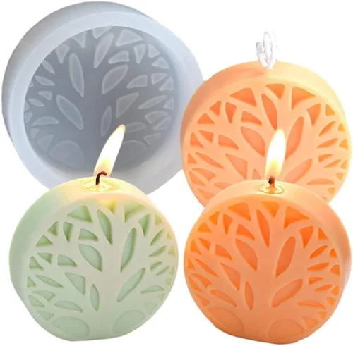 Cestony Moldes de silicona 3D del árbol de la vida para hacer velas, pilar de resina, aromaterapia, cera de yeso, jabón, muestras de flores, arcilla