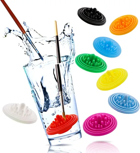 Miniatura 2 de Paint Puck Limpiador de pinceles (paquete de 3, negro) - Inserto de silicona reutilizable con succión y protuberancias para limpiar pinceles