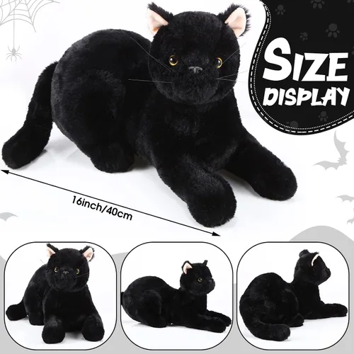 Miniatura 2 de Sosation - Peluche de gato de 16 pulgadas, juguete de gato negro realista de felpa suave, almohada de peluche linda, regalos lindos para niños