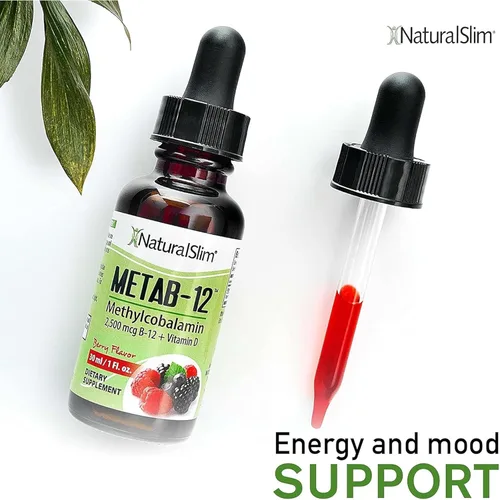 Miniatura 4 de NaturalSlim Vitaminas B12 líquidas con vitamina D - Metab-12 metilcobalamina 2500 mcg B12 gotas sublinguales para metabolismo, energía y apoyo