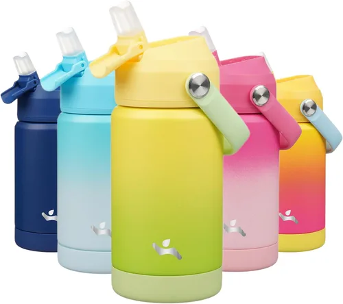Miniatura 29 de Konokyo Botella de agua aislada con tapa de pajilla, botella de metal al vacío de acero inoxidable de 18 onzas con mango de silicona, color negro
