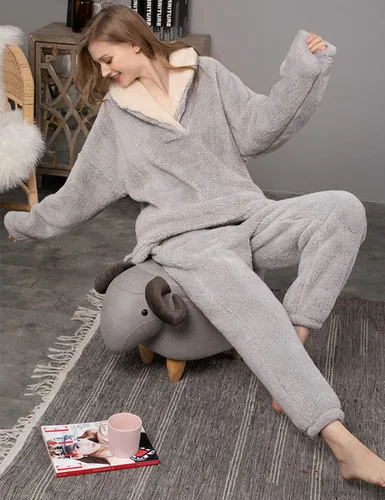 Miniatura 2 de Peaceglad Conjunto de pijama mullido para mujer, pantalones de vellón, ropa de dormir de felpa suelta