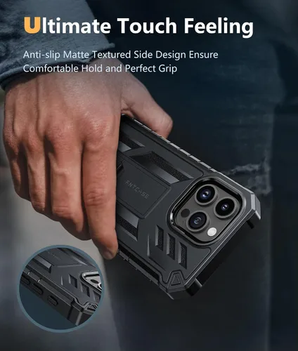 Miniatura 6 de FNTCASE Funda para iPhone 15-Pro-Max: Cubierta protectora resistente de grado militar a prueba de caídas para teléfono celular con soporte y Negro